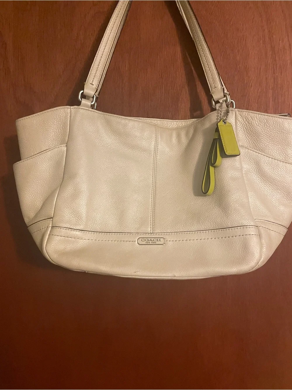 Large Coach Leather Shoulder Tote in Cream with Yellow Tag. Bundle and save!!!